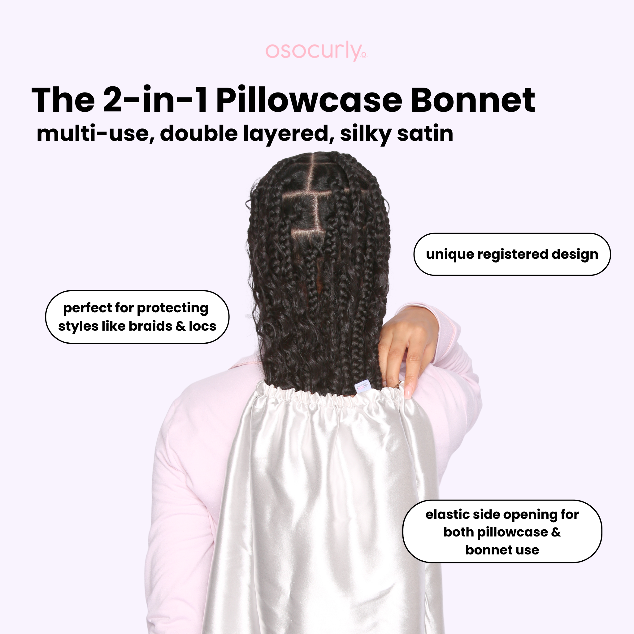 2-in-1 Satin Pillowcase Bonnet® for Curly Hair | Silky Soft Double Layered Satin